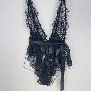 Shein Lingerie Set Womens Plus 2XL Black Lace Satin Teddy‎ Bag2